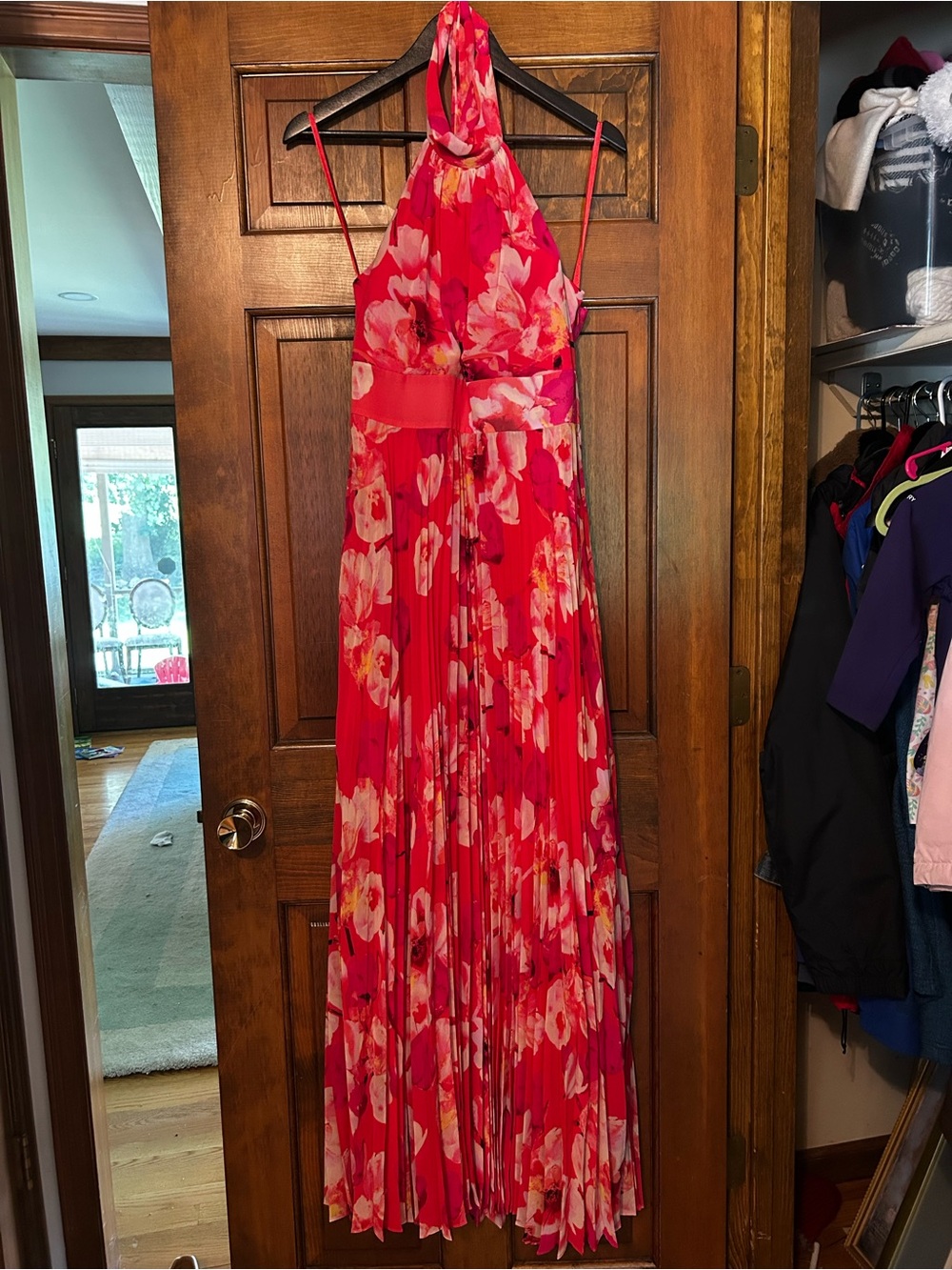 Eliza J Floral Halter Pleated Maxi Dress